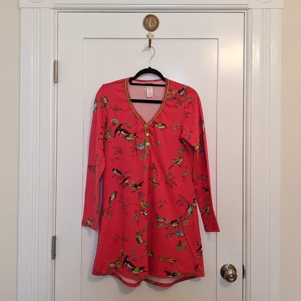 EUC Birds & Branches Stretch L/S Henley Nightshirt - Picture 2 of 9